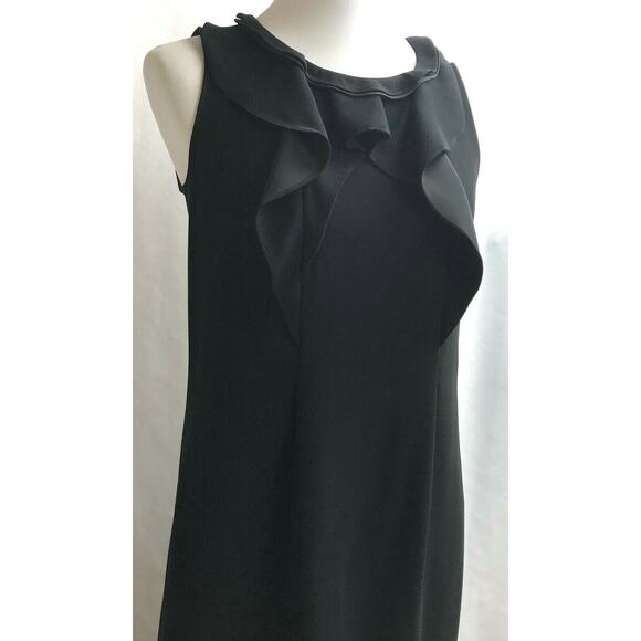 Tahari Dress Women 4 Black Lilly Ruffle Faux Suede Party Cocktail Career Formal - Picture 1 of 12